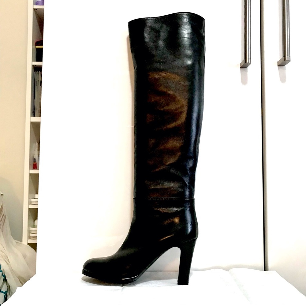 VERONIQUE BRANQUINHO~OTK BLACK LEATHER Over the Knee BOOT Sz 7/37.5~Made i ITALY